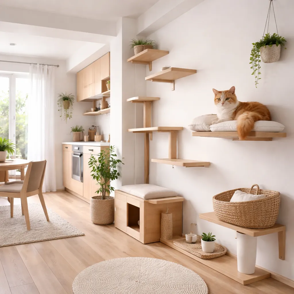 Modern Small Apartment with Stylish Cat-Friendly Vertical Design